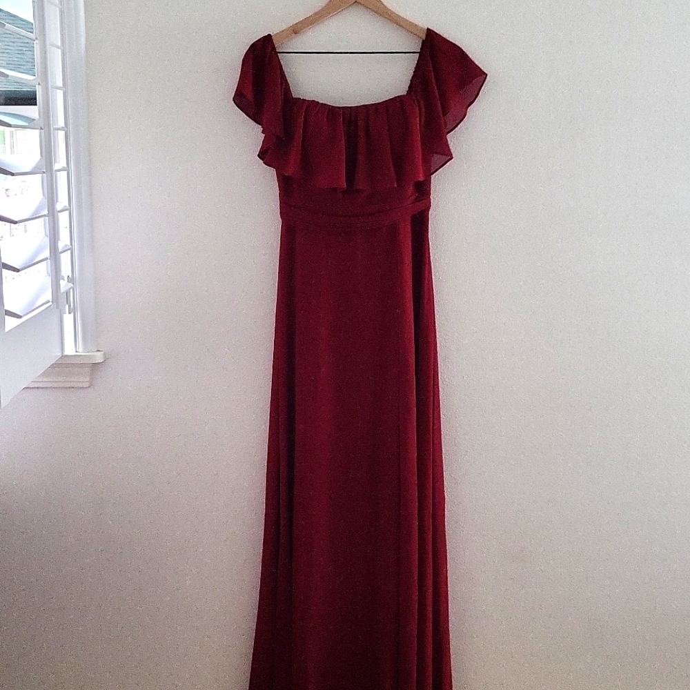 Ever Pretty Chiffon Maroon Off-Shoulder Dress